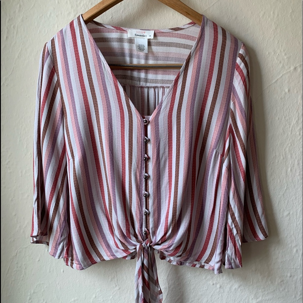 Earth and rose tone striped flowy blouse